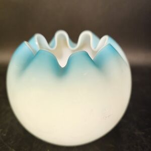 Vintage Fenton Satin Glass Rose Bowl Vase Cased Blue Art Glass, Hand Blown